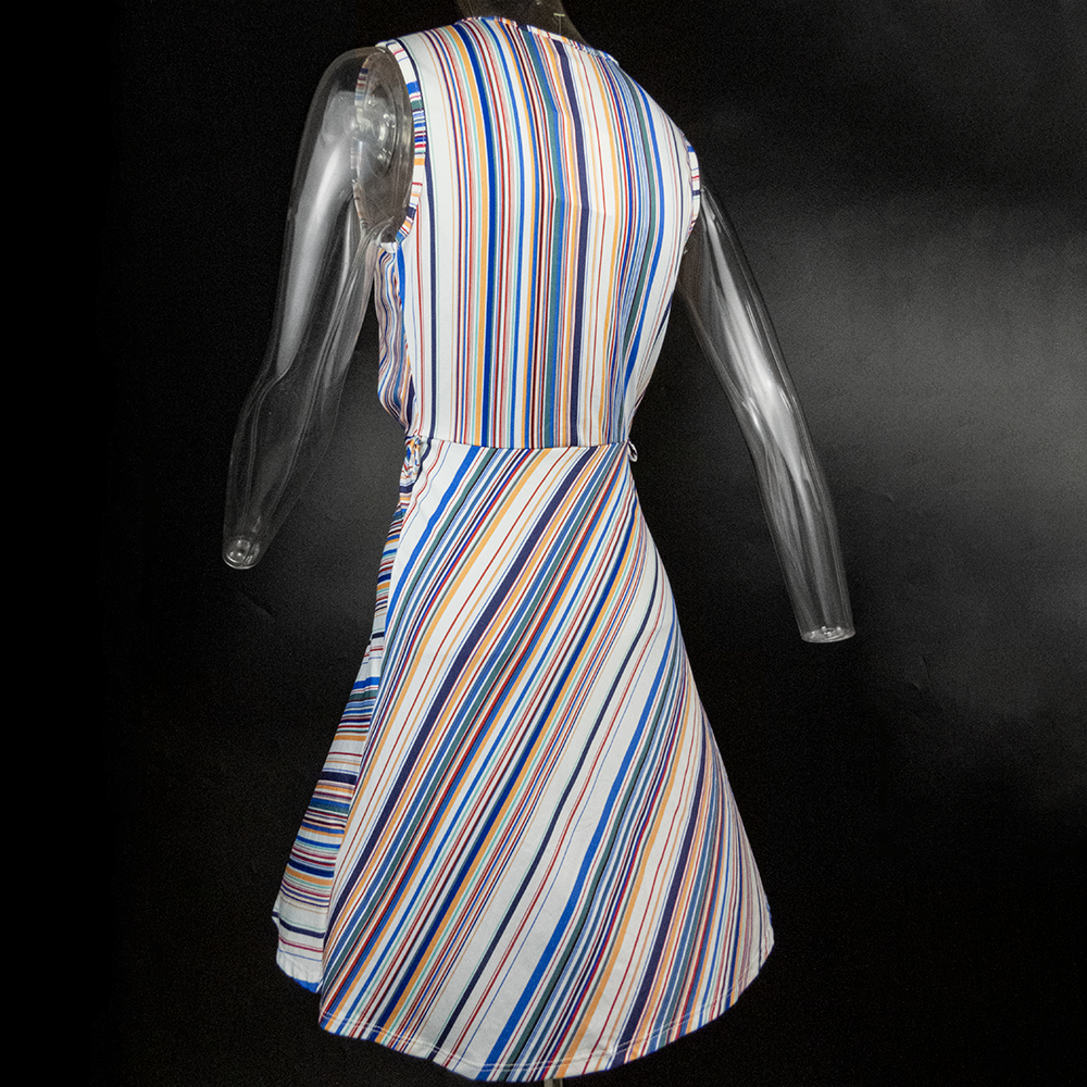 美國 洛杉磯品牌Rolla coster大膽奔放彩色線條高腰V領無袖洋裝-細節圖4