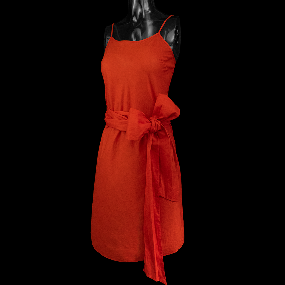 Club 21橘紅色繫帶無袖洋裝 襯裙-細節圖2