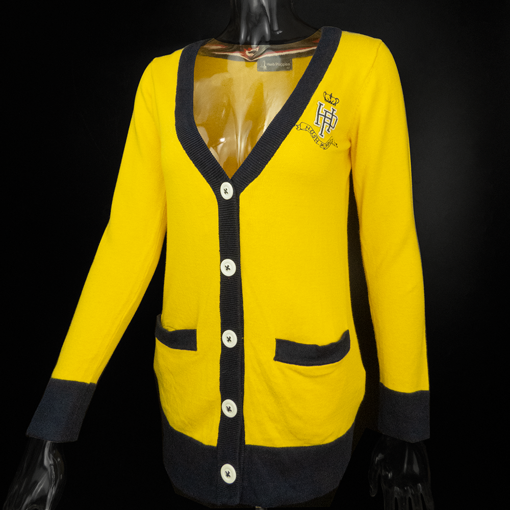 美國專櫃品牌Hush Puppies獵犬黃色撞色長袖針織外套-細節圖2