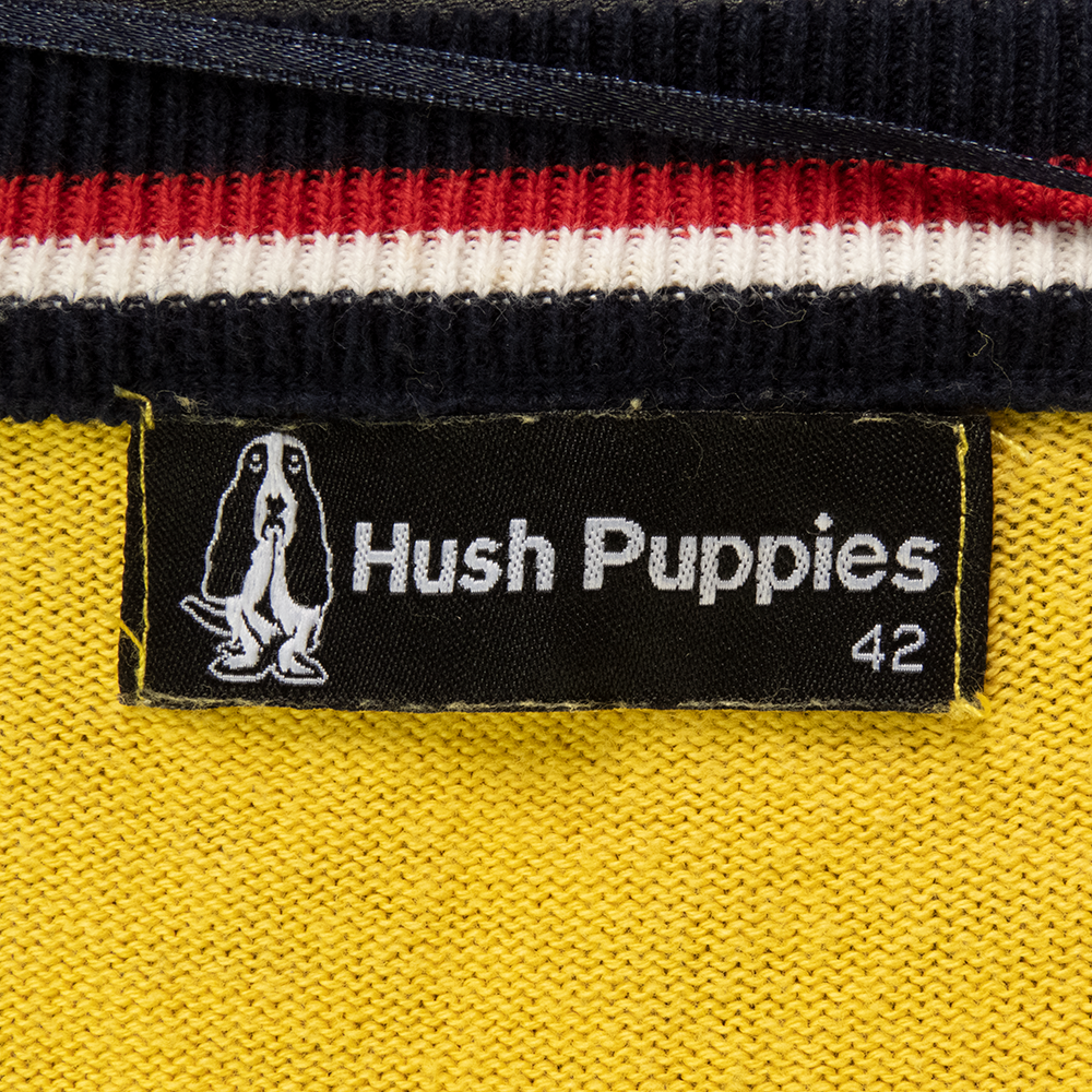 美國專櫃品牌Hush Puppies獵犬黃色撞色長袖針織外套-細節圖5
