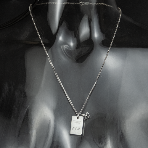 E&J 純銀925 刻字吊牌 十字軍花 項鍊O字長項鍊