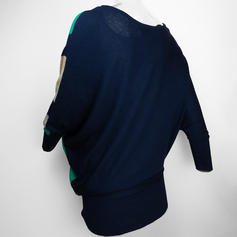 知名設計品牌IROO拼色斜紋不對稱七分袖針織衫 38號-細節圖5