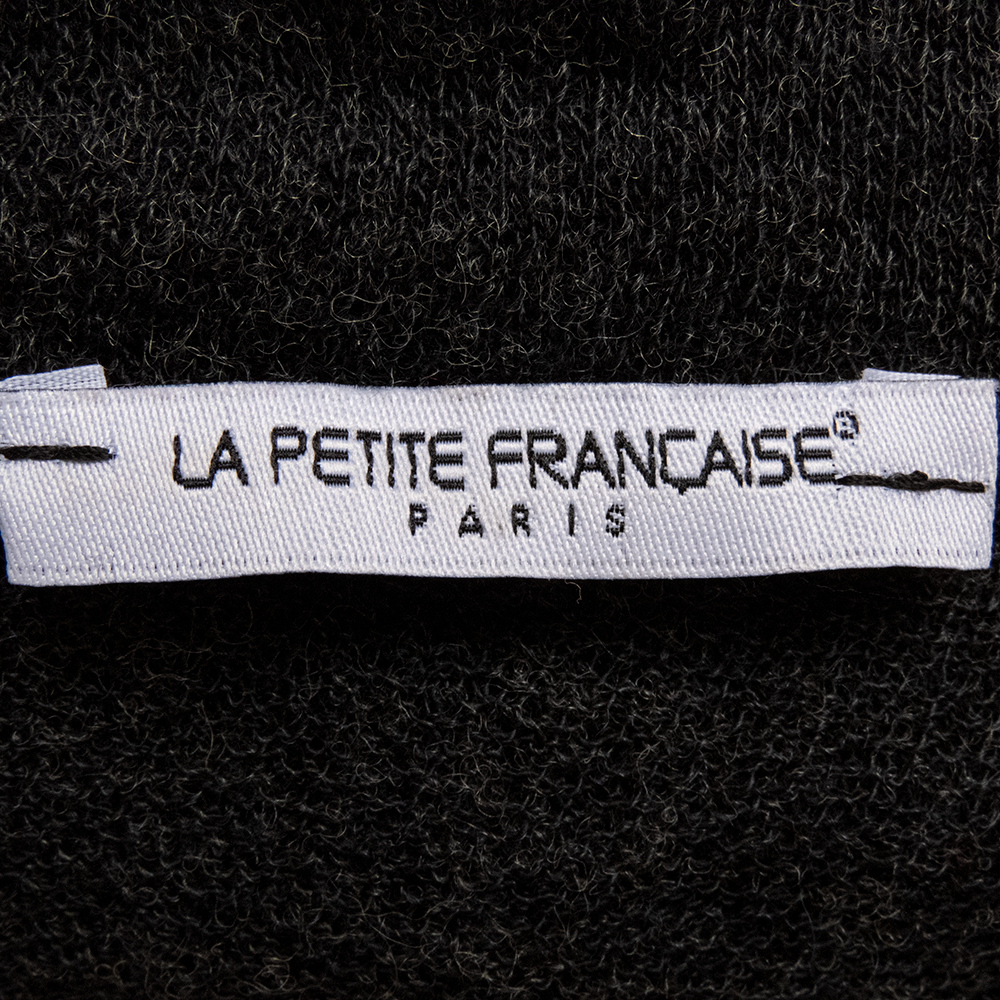 法國品牌La Petite Française黑色勾花圖騰羊毛立領針織斗篷 法國製-細節圖7