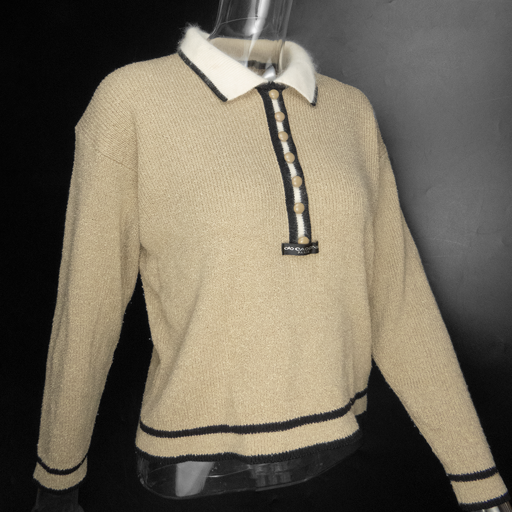 CACCINI咖啡色羅紋POLO領長袖針織衫-細節圖2