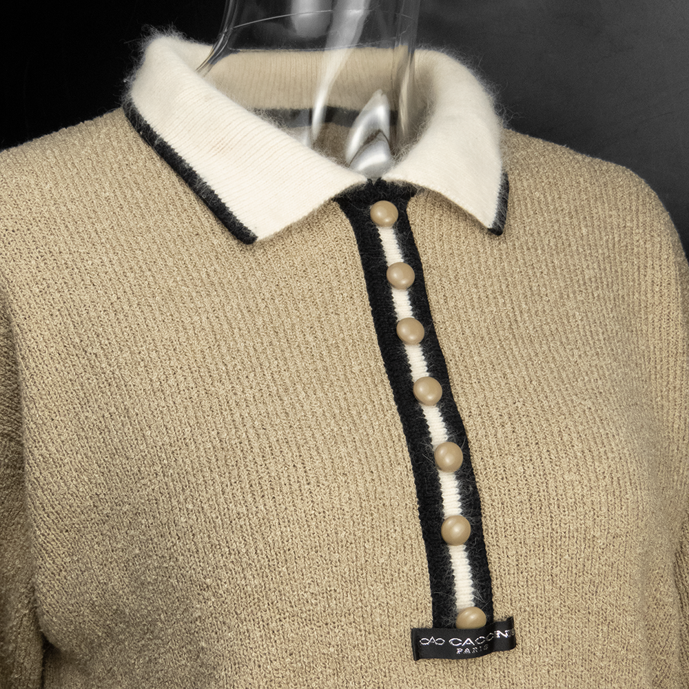 CACCINI咖啡色羅紋POLO領長袖針織衫-細節圖3