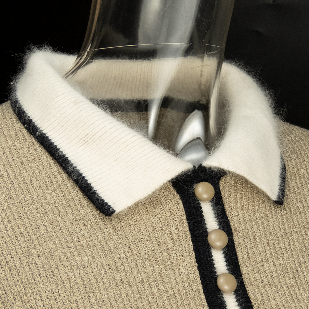 CACCINI咖啡色羅紋POLO領長袖針織衫-細節圖6