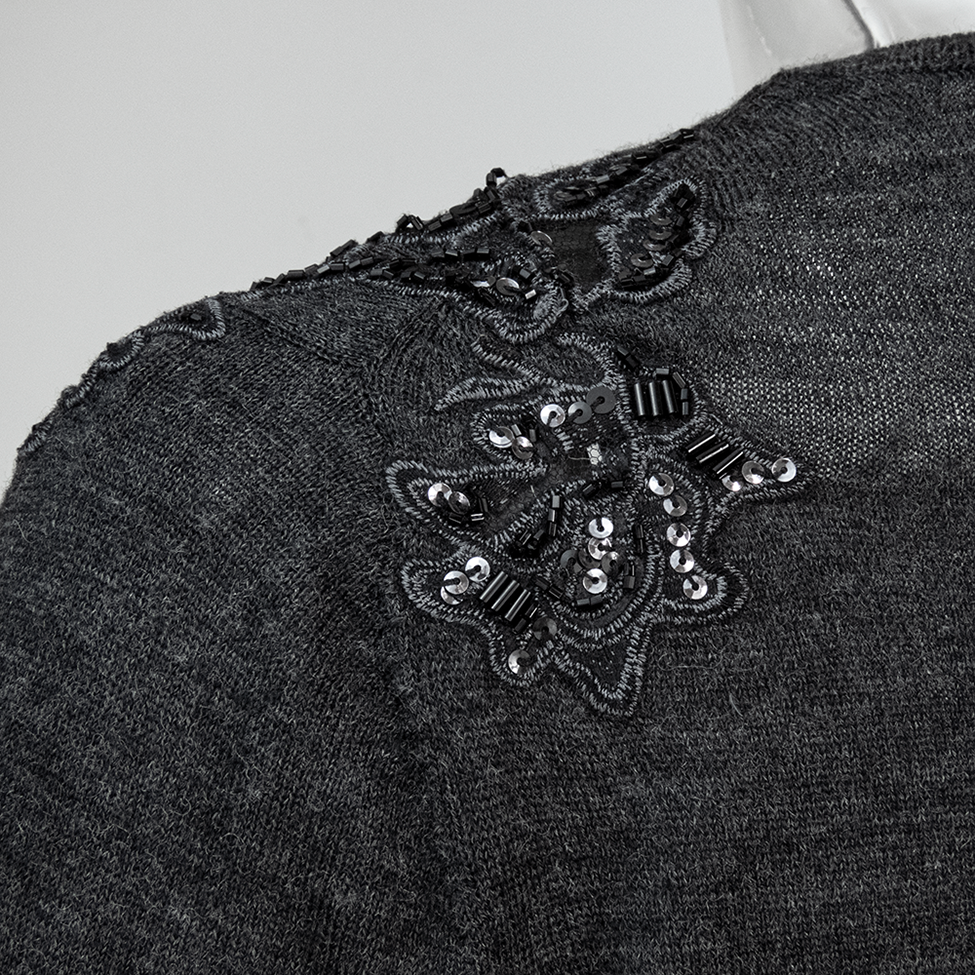 anagram深灰色純羊毛領口亮片刺繡串珠長袖毛衣-細節圖5