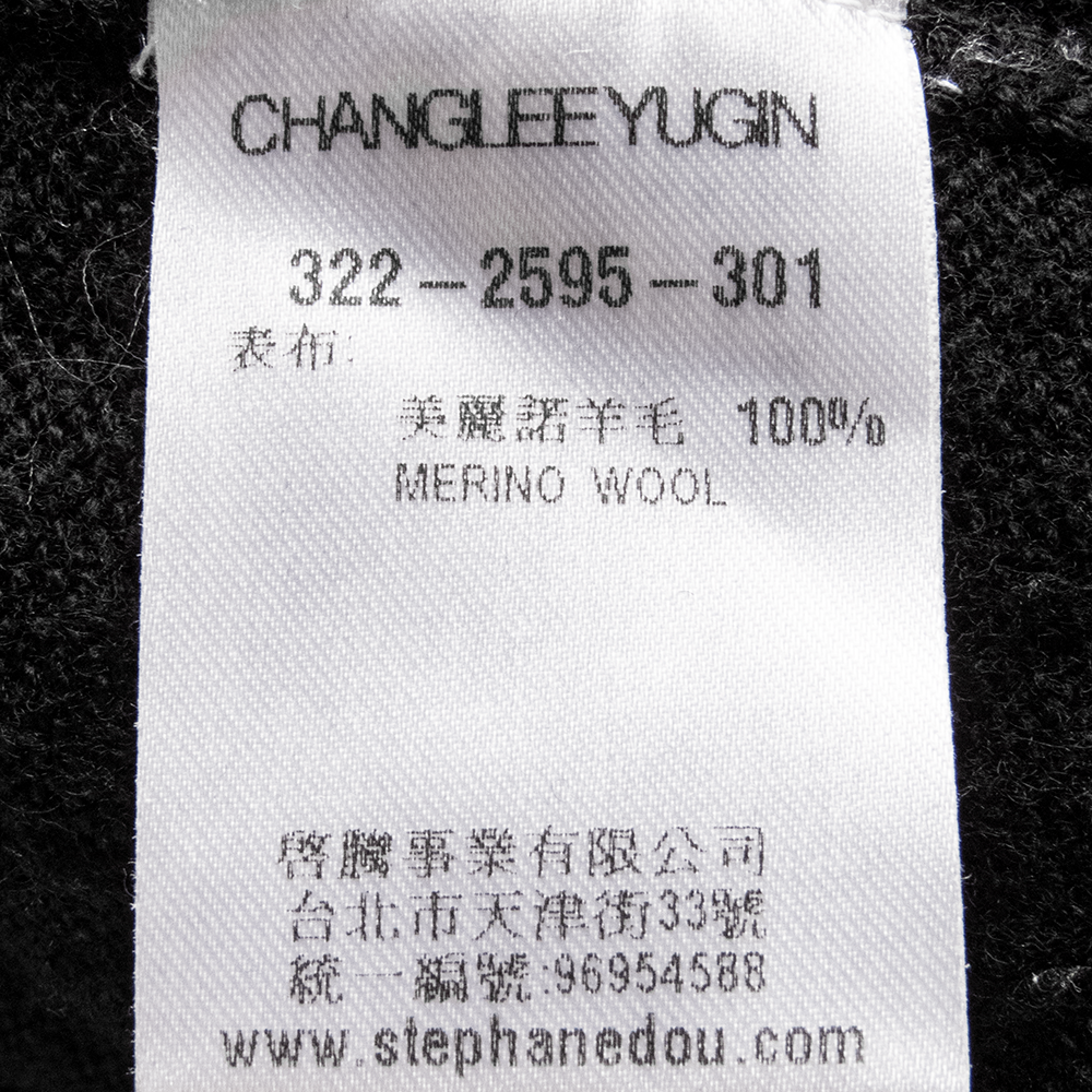 設計師品牌CHANG-LEE YUGIN竇騰璜黑色純美麗諾羊毛荷葉挖袖五分袖長版針織衫-細節圖7