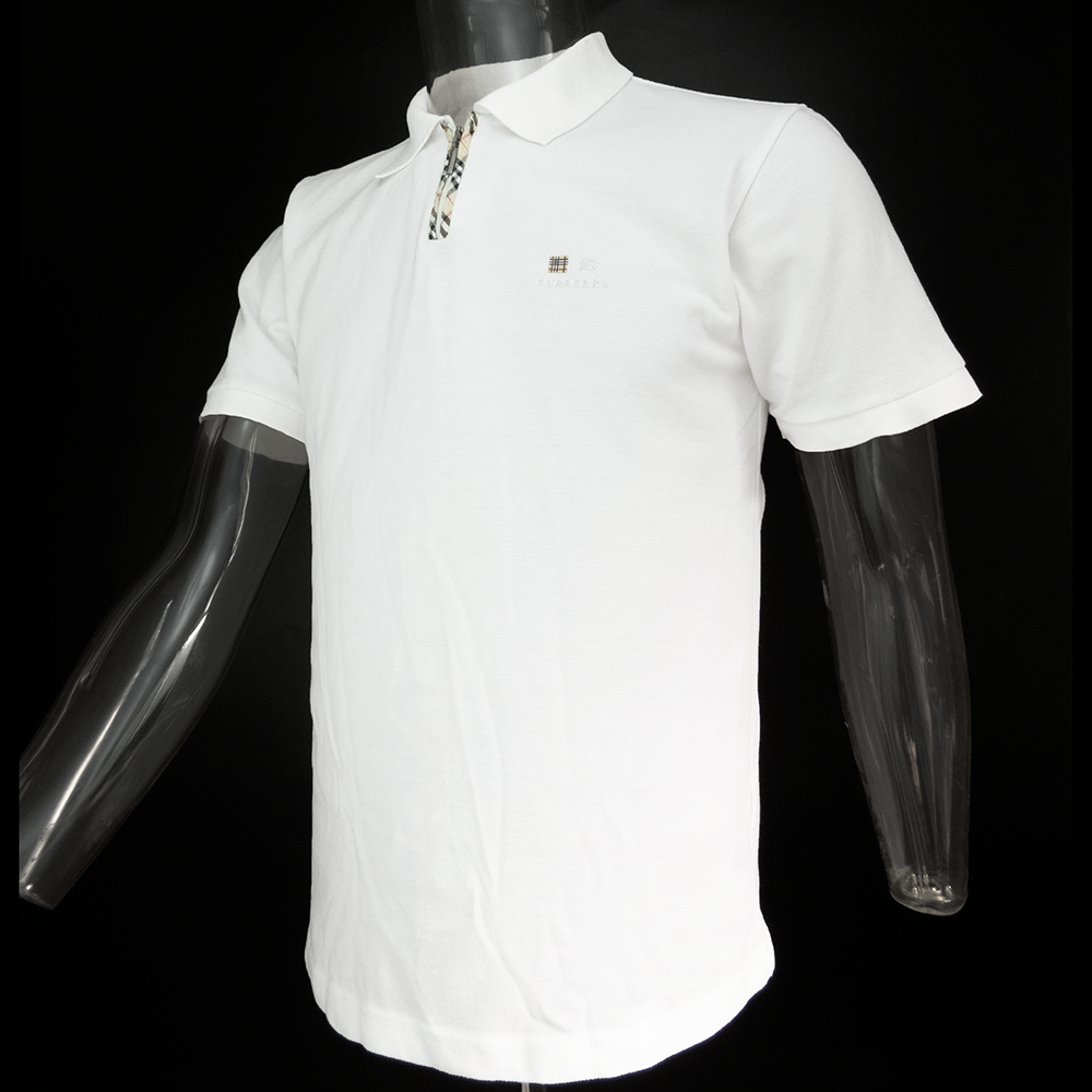 戰馬立體膠印白色格紋滾邊短袖POLO衫 M號-細節圖2