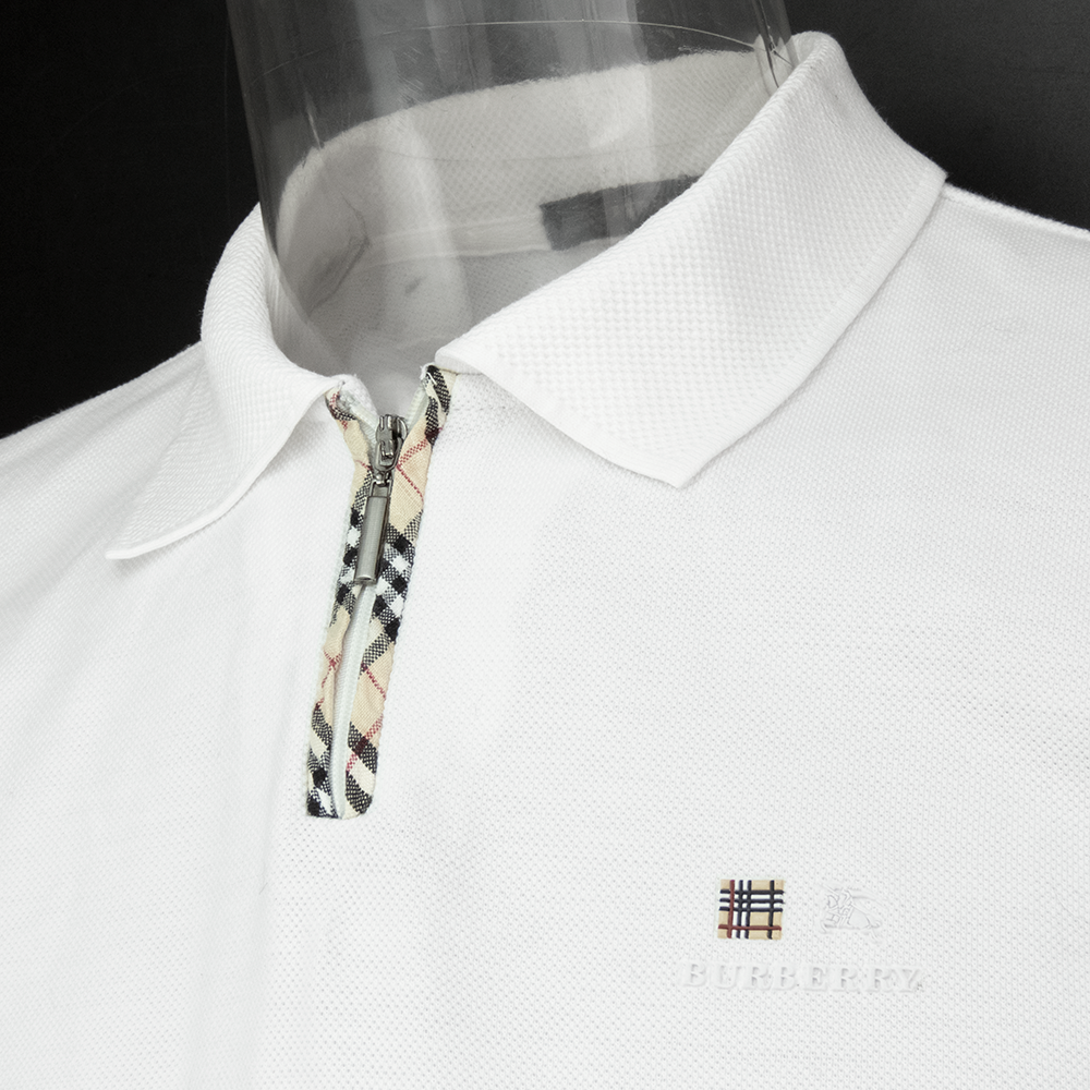 戰馬立體膠印白色格紋滾邊短袖POLO衫 M號-細節圖3