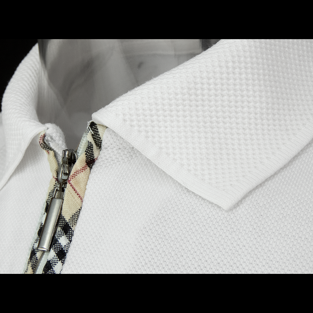 戰馬立體膠印白色格紋滾邊短袖POLO衫 M號-細節圖4