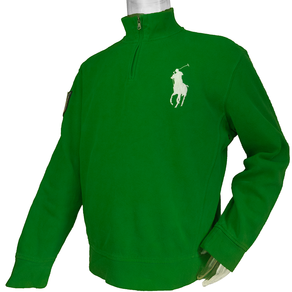 美國品牌Ralph Lauren POLO綠色純棉刺繡徽章立領半拉鏈長袖上衣-細節圖2