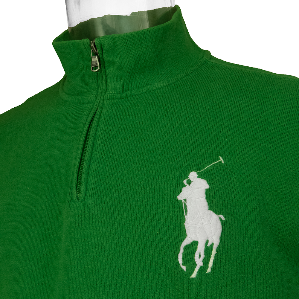 美國品牌Ralph Lauren POLO綠色純棉刺繡徽章立領半拉鏈長袖上衣-細節圖3