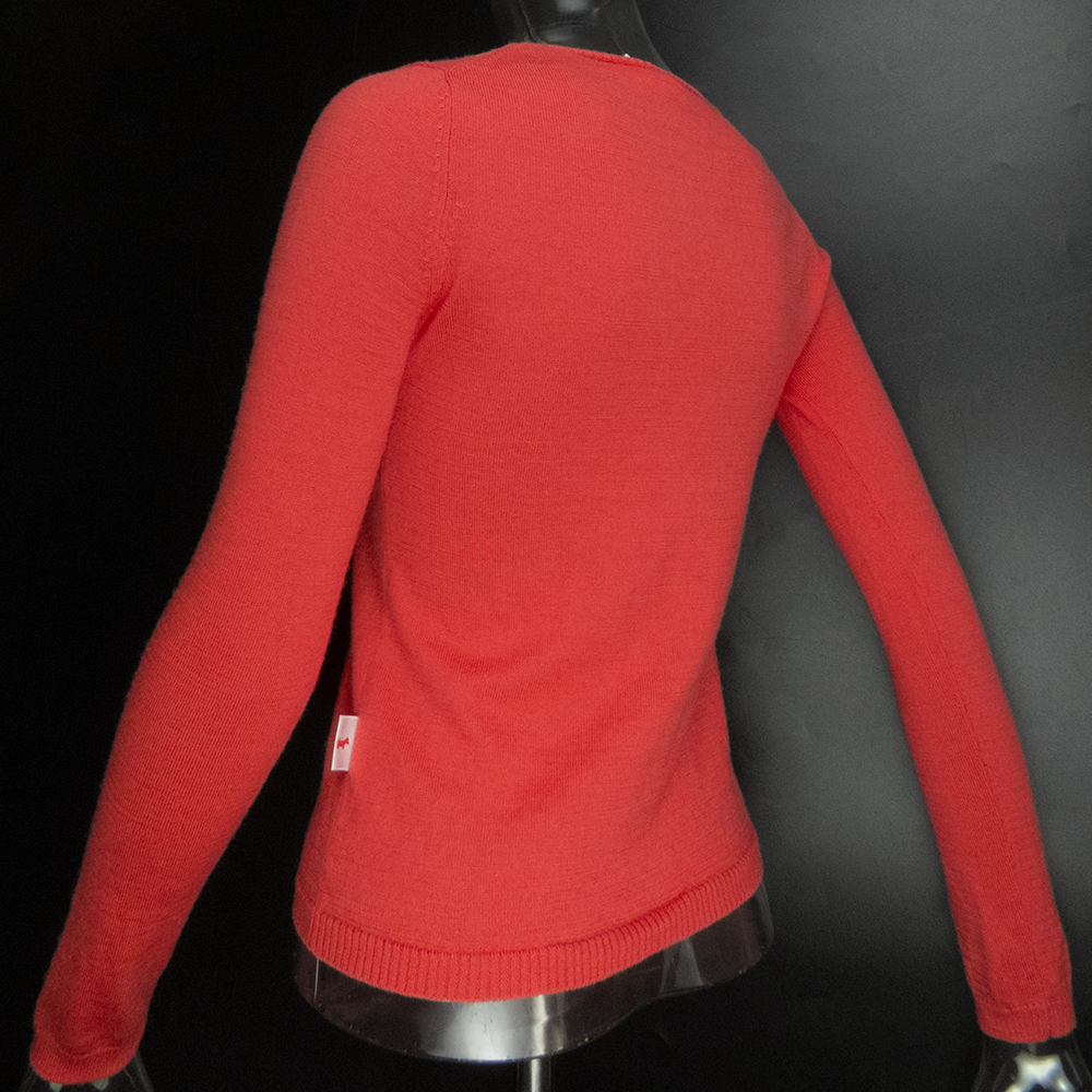 專櫃SCOTTISH HOUSE 小狗牌草莓色毛球貼布拼色純羊毛長袖針織衫-細節圖5