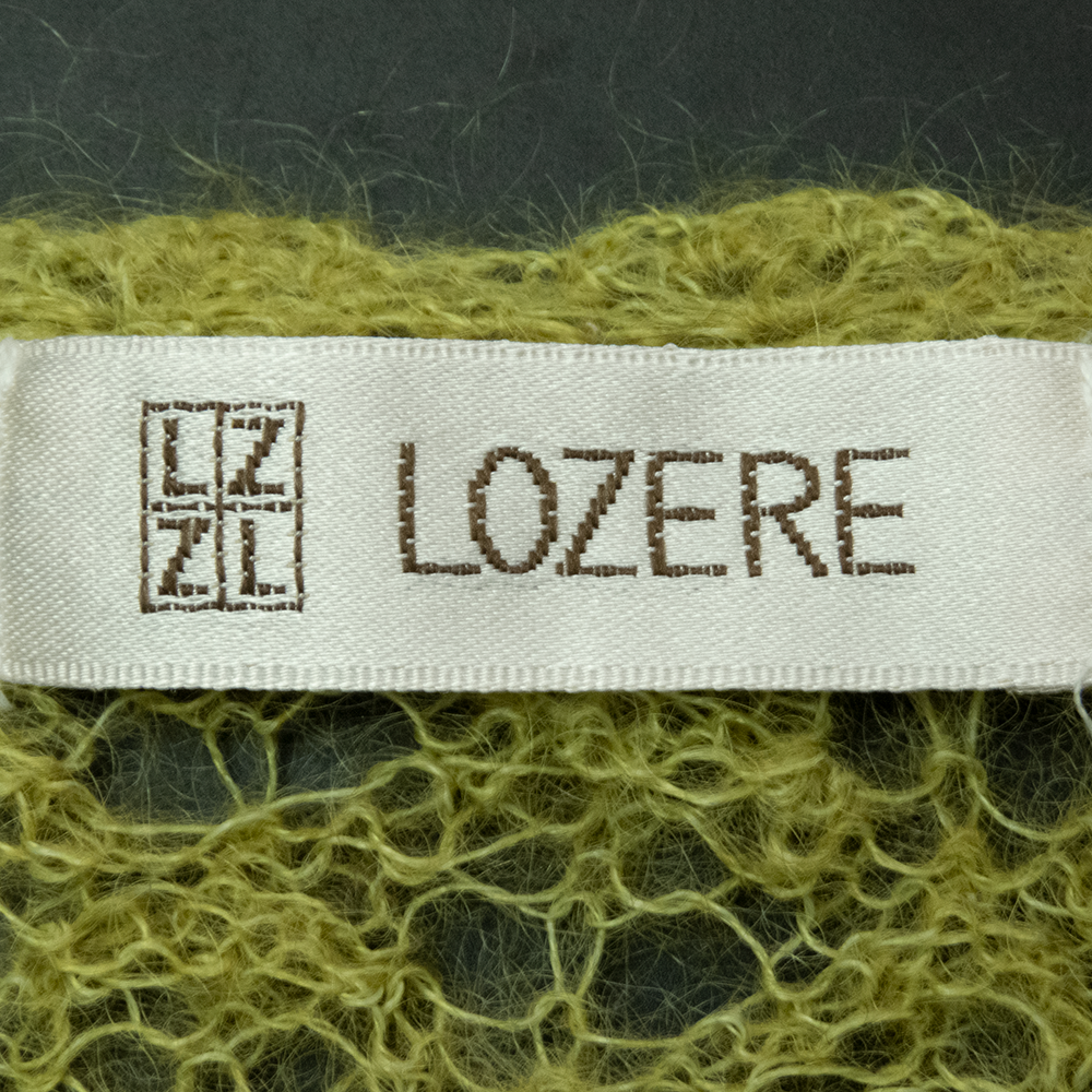 LOZERE芥末綠色馬海毛勾花繫帶長袖針織上衣 M號-細節圖6