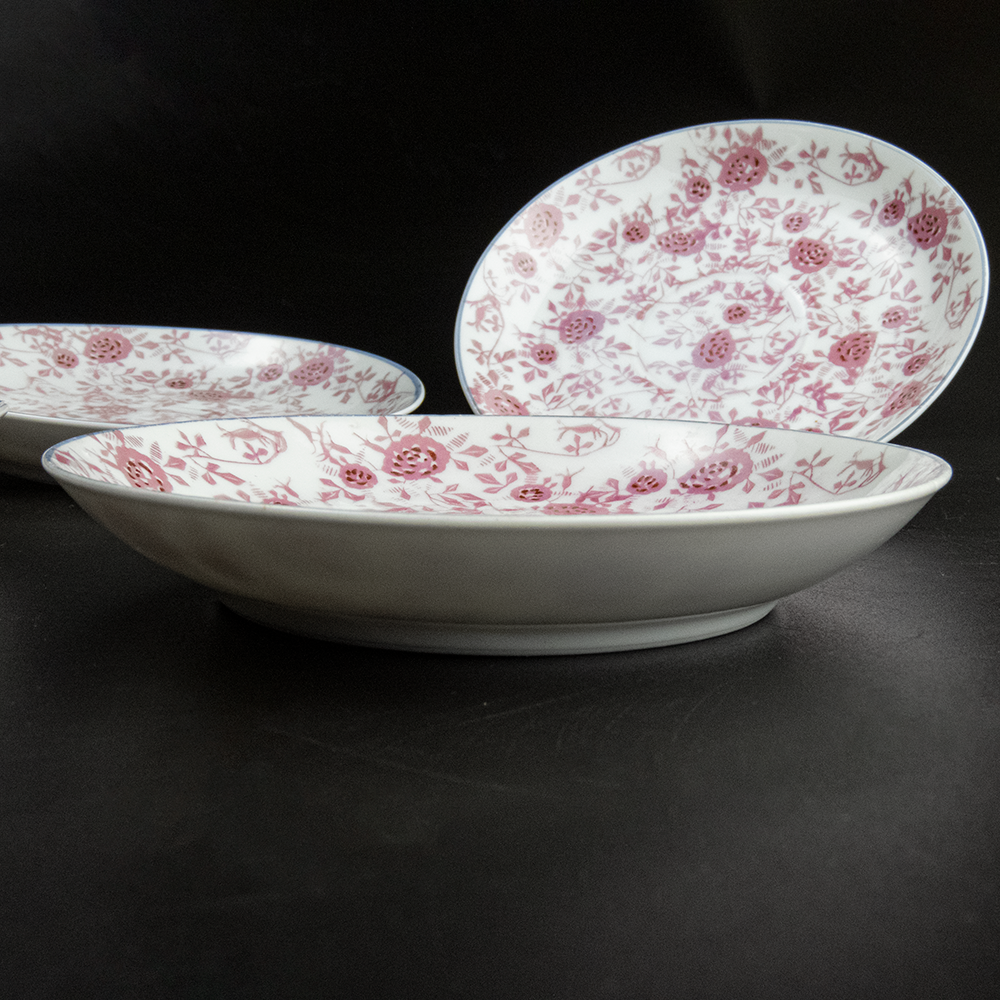 日式硬質瓷器玫瑰花 陶瓷 小碟 咖啡碟 瓷盤 4件一組-細節圖5