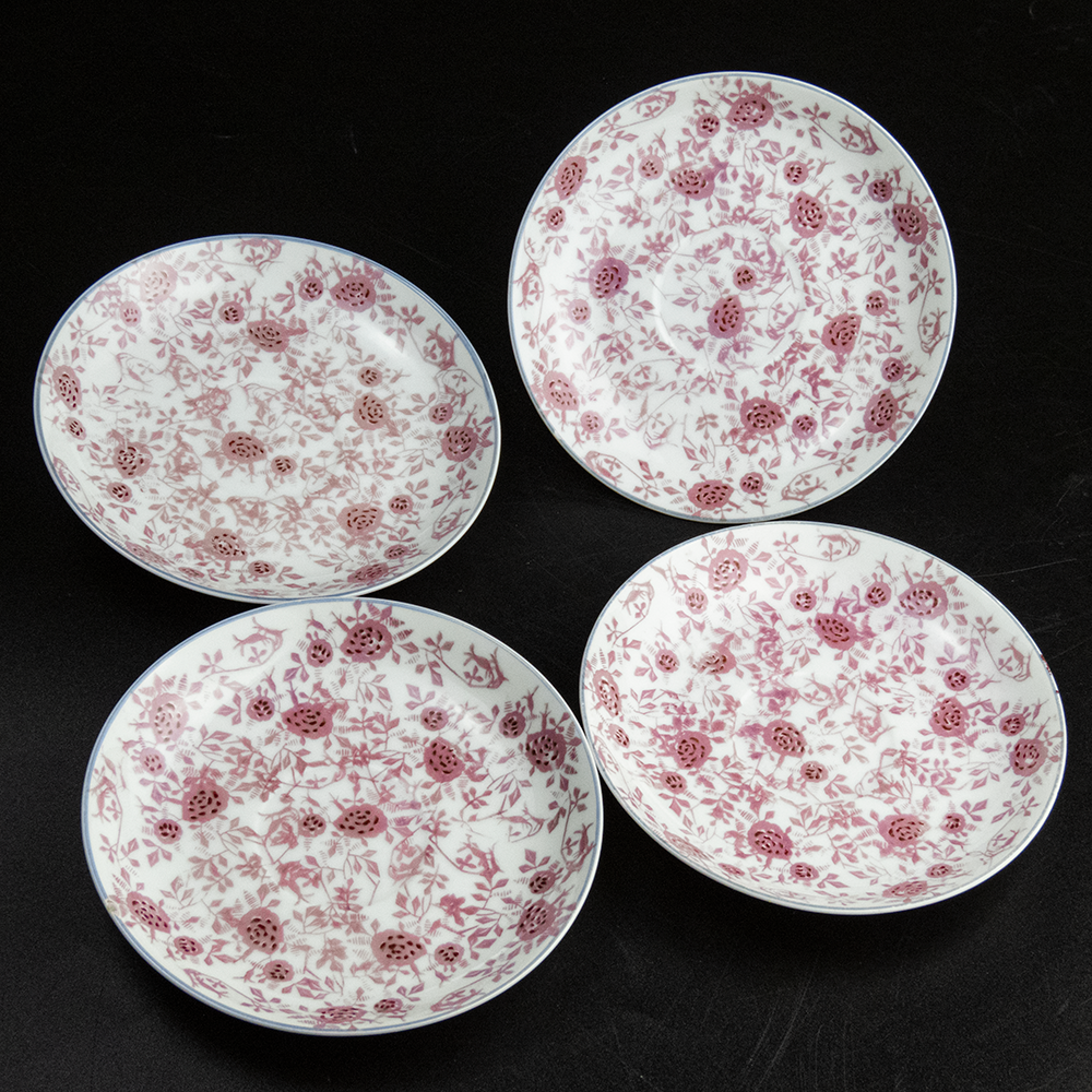 日式硬質瓷器玫瑰花 陶瓷 小碟 咖啡碟 瓷盤 4件一組-細節圖6