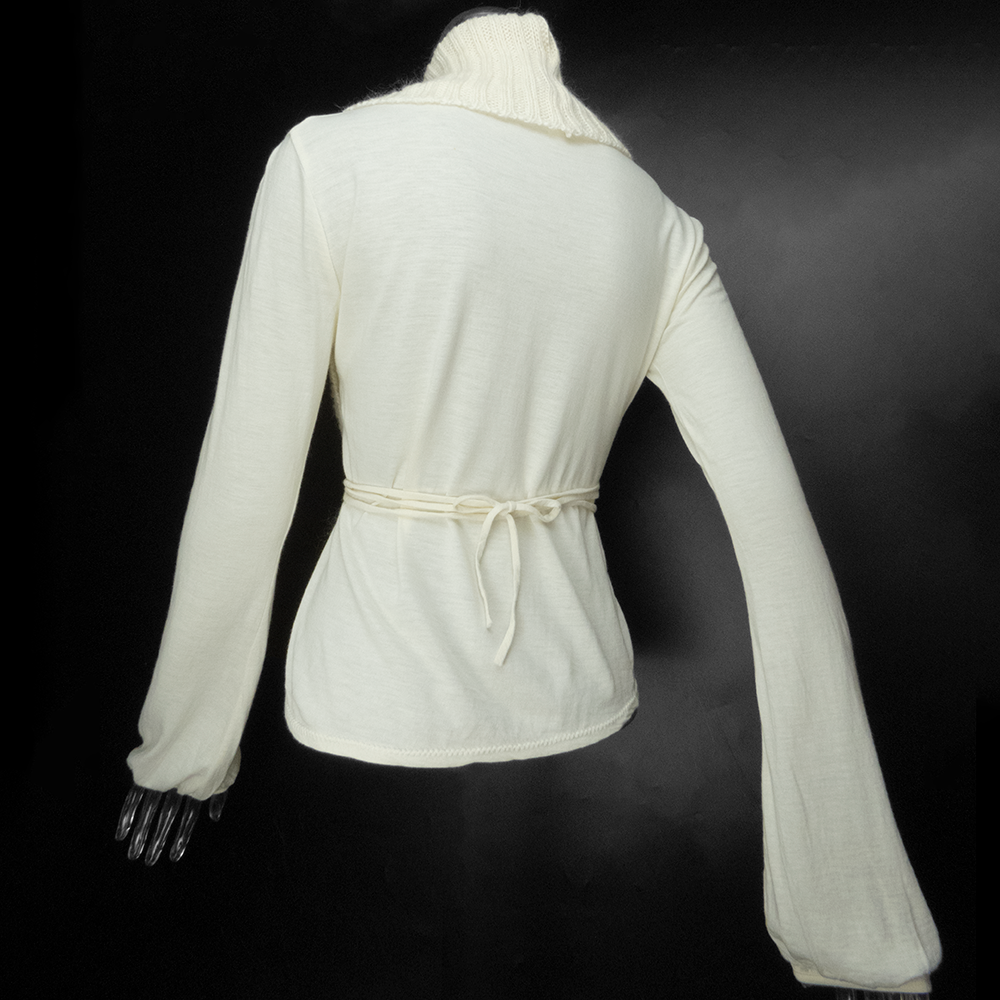 法國知名品牌KOOKAI米白色羊毛針織大翻領長袖綁帶外套 T1-細節圖4
