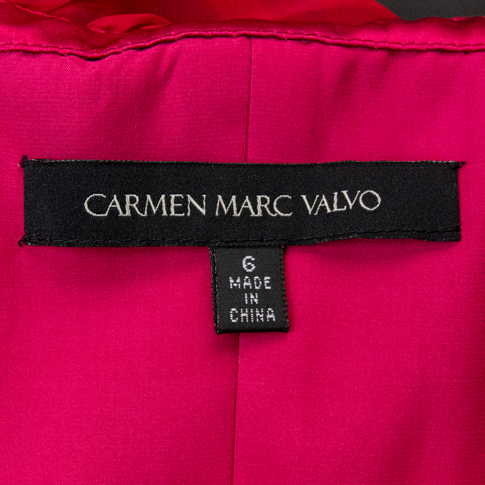 美國設計師品牌Carmen Marc Valvo桃紅色純蠶絲抓褶露肩無袖洋裝 禮服-細節圖7