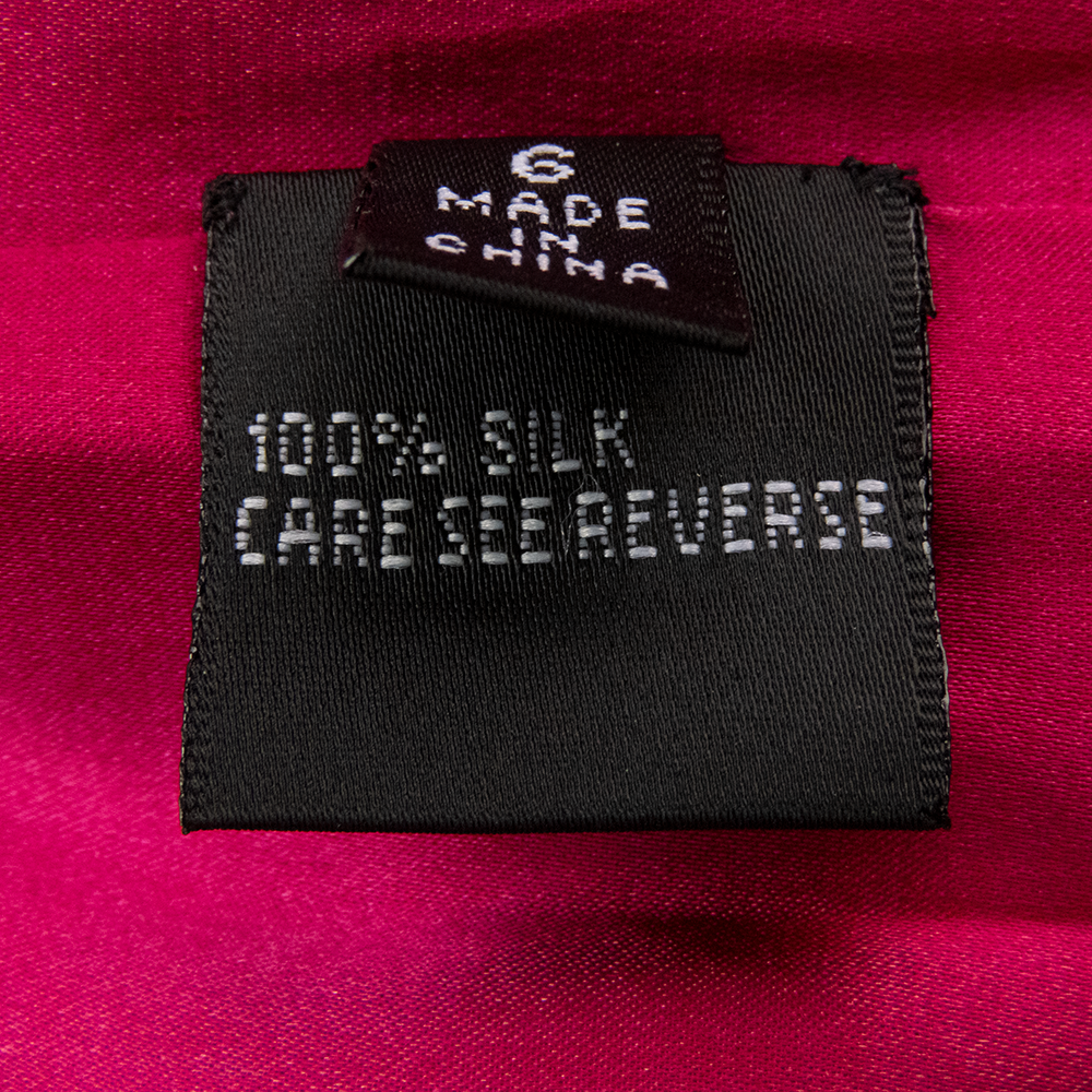 美國設計師品牌Carmen Marc Valvo桃紅色純蠶絲抓褶露肩無袖洋裝 禮服-細節圖9