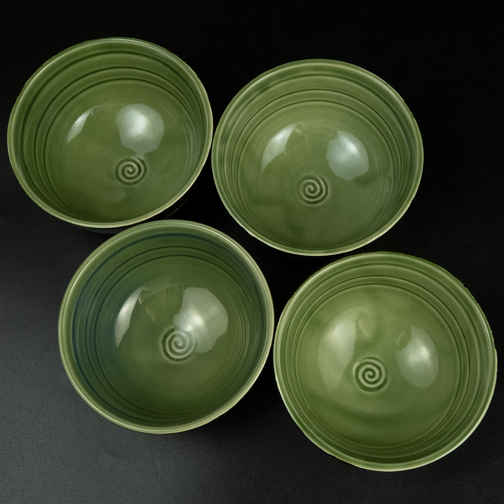 黑色 綠 螺旋 漩渦  陶瓷 飯碗 湯碗 全新未使用 48/件-細節圖2