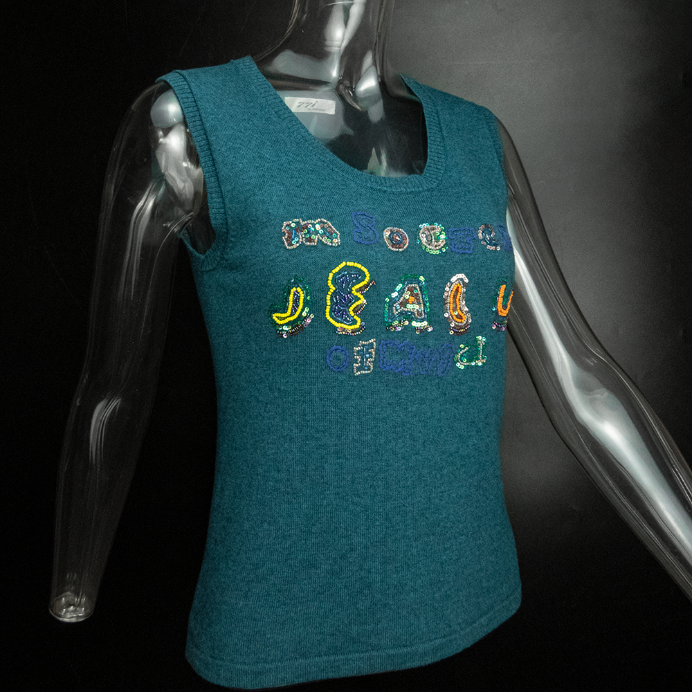 日本品牌77i by JUNKO.S.D.S靛色串珠亮片羊毛無袖毛衣背心 M號-細節圖2