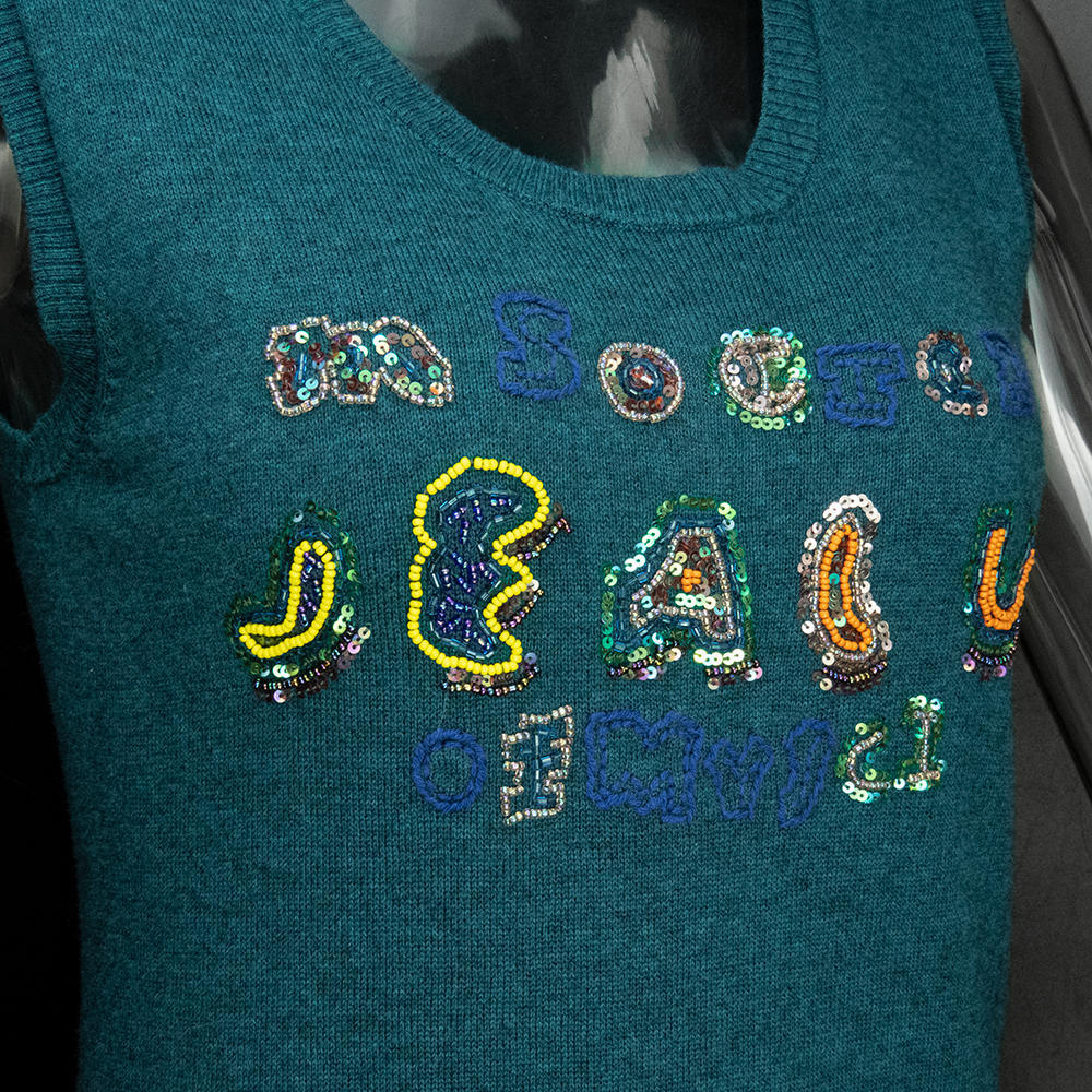 日本品牌77i by JUNKO.S.D.S靛色串珠亮片羊毛無袖毛衣背心 M號-細節圖3