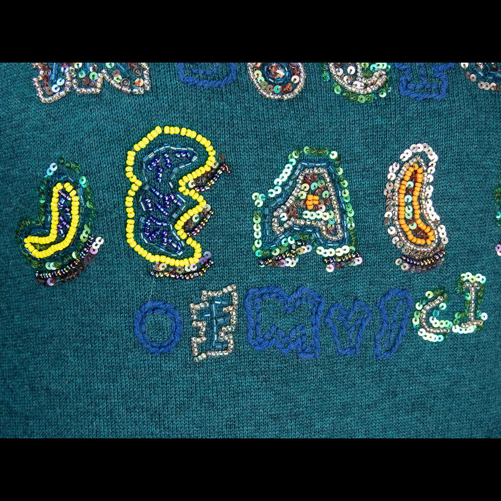 日本品牌77i by JUNKO.S.D.S靛色串珠亮片羊毛無袖毛衣背心 M號-細節圖4