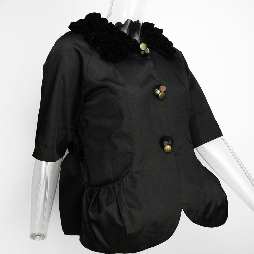 法國品牌See by Chloé黑色天鵝絨抓皺澎澎口袋五分袖外套 法國製-細節圖2