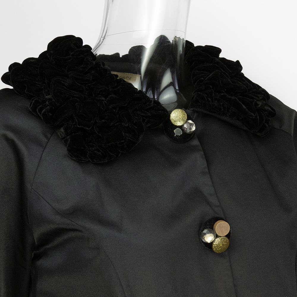 法國品牌See by Chloé黑色天鵝絨抓皺澎澎口袋五分袖外套 法國製-細節圖3