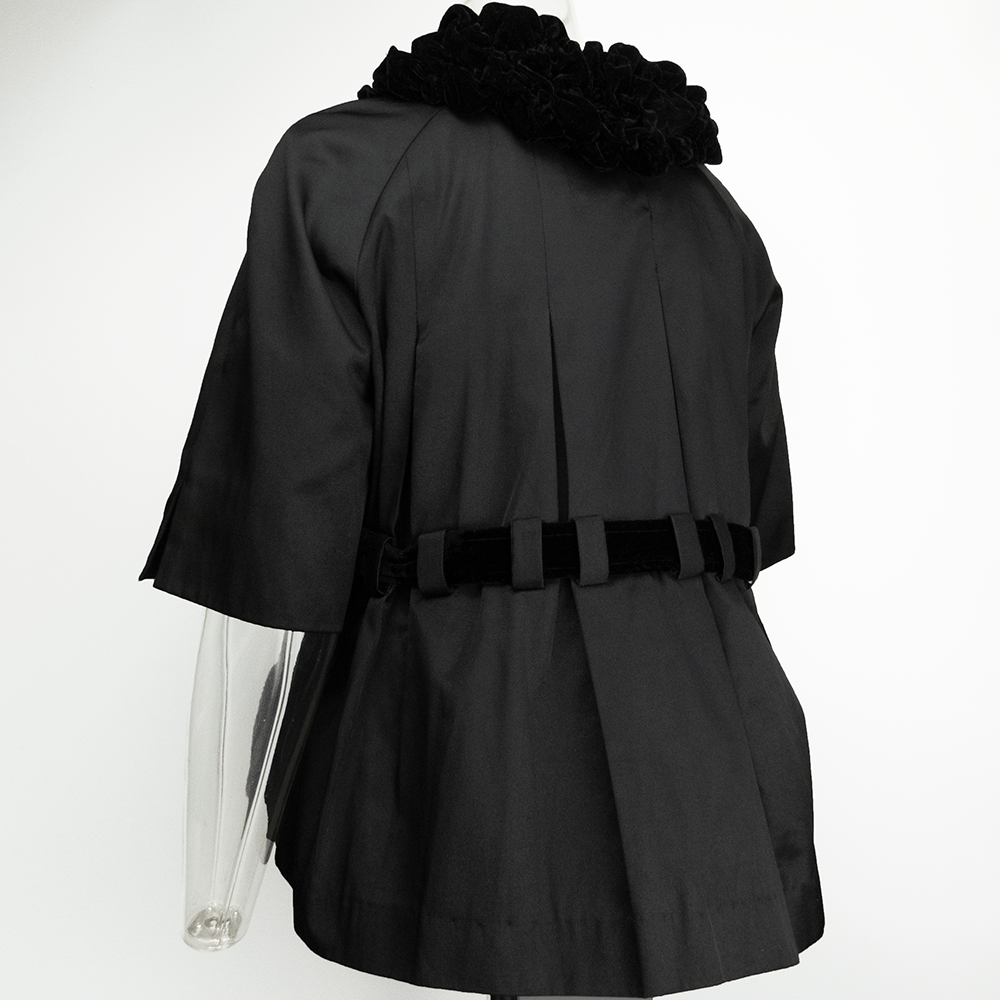 法國品牌See by Chloé黑色天鵝絨抓皺澎澎口袋五分袖外套 法國製-細節圖5