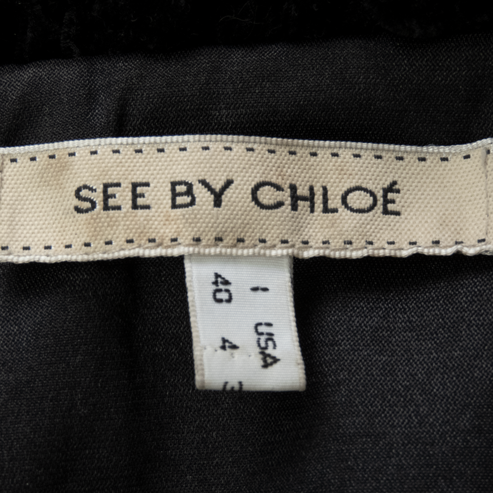 法國品牌See by Chloé黑色天鵝絨抓皺澎澎口袋五分袖外套 法國製-細節圖8