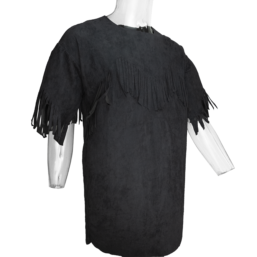 日本品牌Jfaylay深灰色麂皮流蘇短袖上衣 日本製-細節圖2