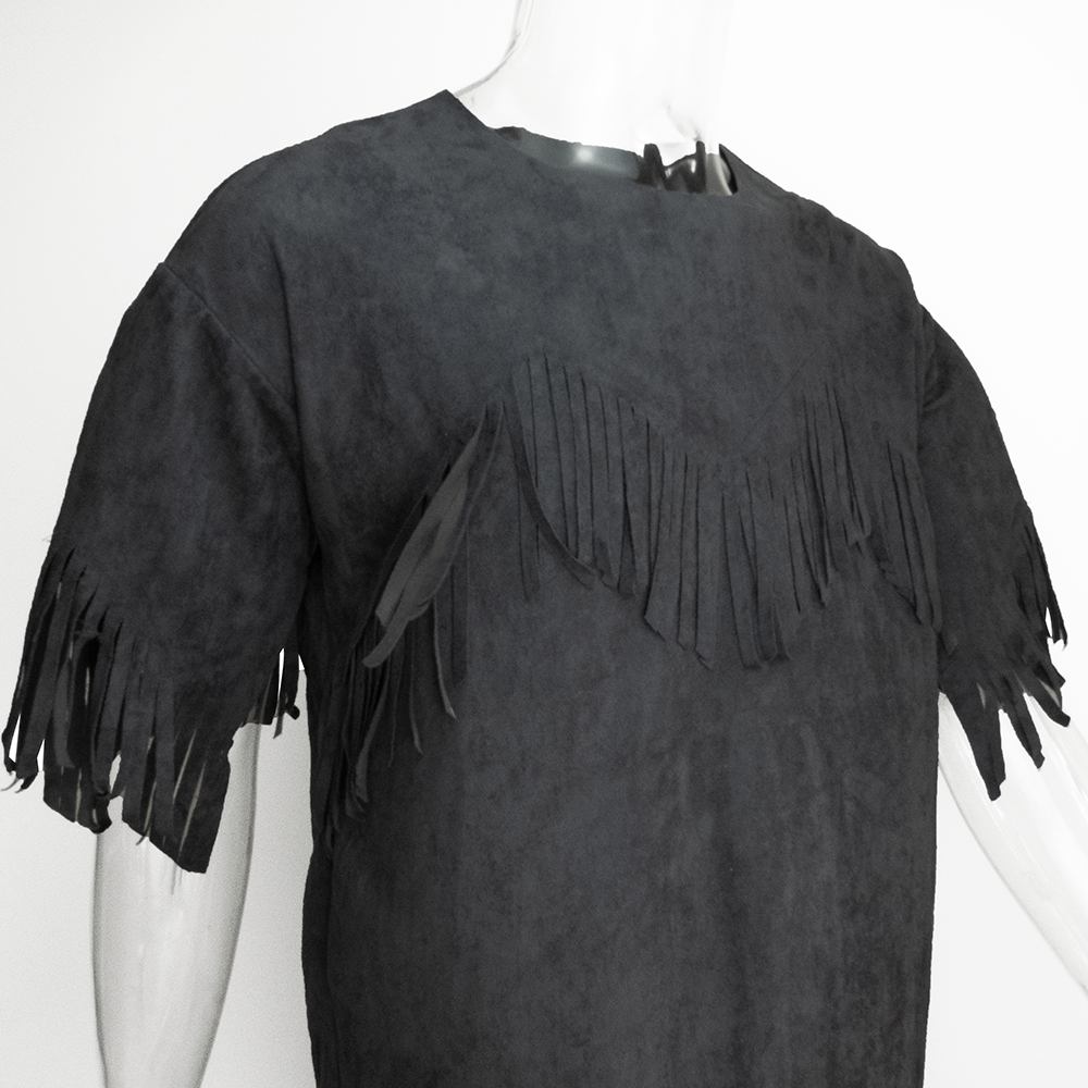 日本品牌Jfaylay深灰色麂皮流蘇短袖上衣 日本製-細節圖3