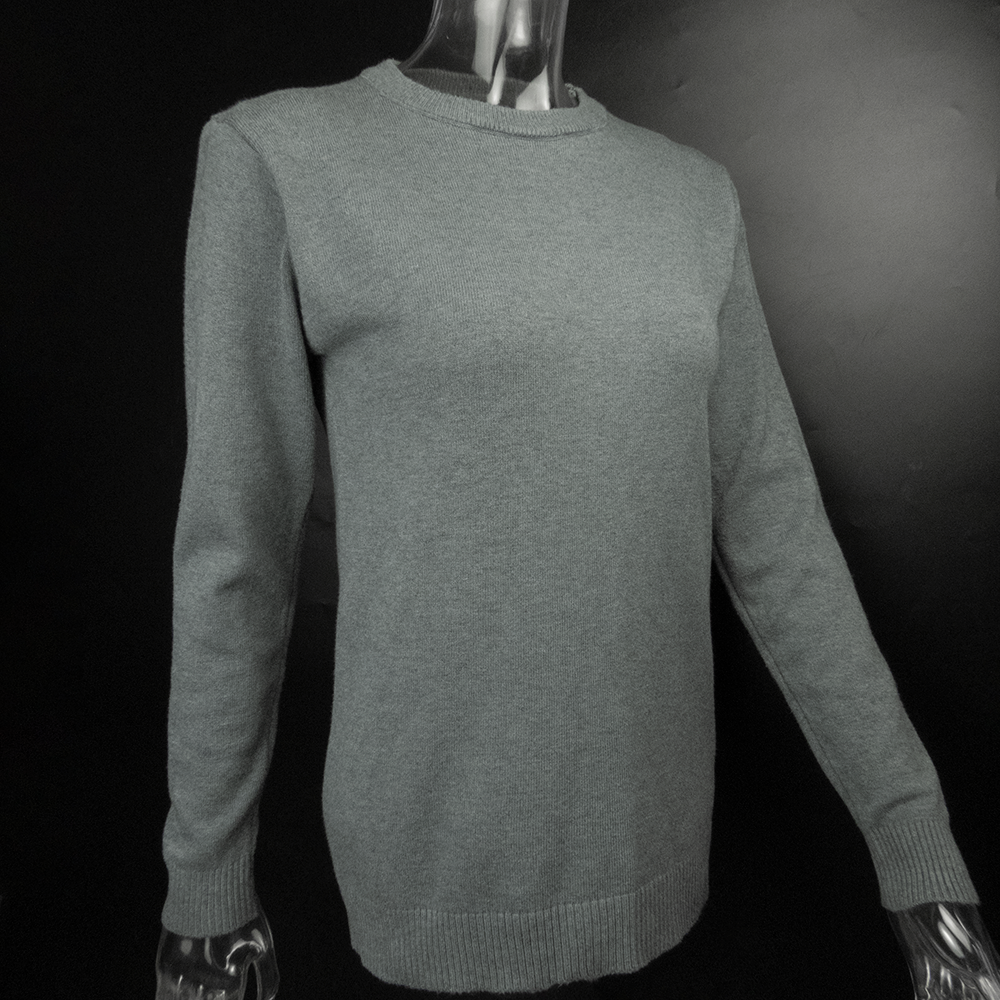 灰色羊絨圓領長袖毛衣 厚-細節圖2