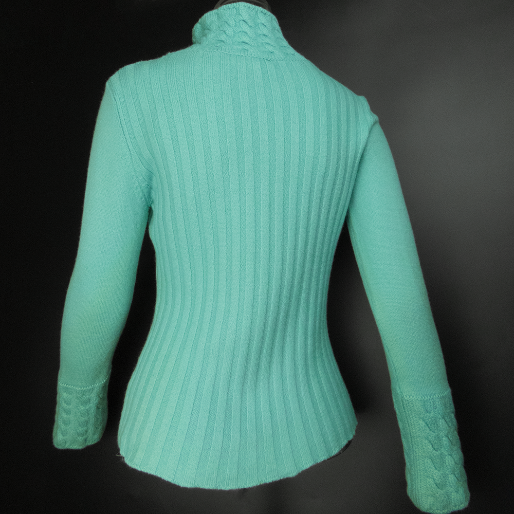 義大利品牌Maria Di Ripabianca美麗諾羊毛湖藍色麻花長袖高領毛衣 厚 義大利製-細節圖4