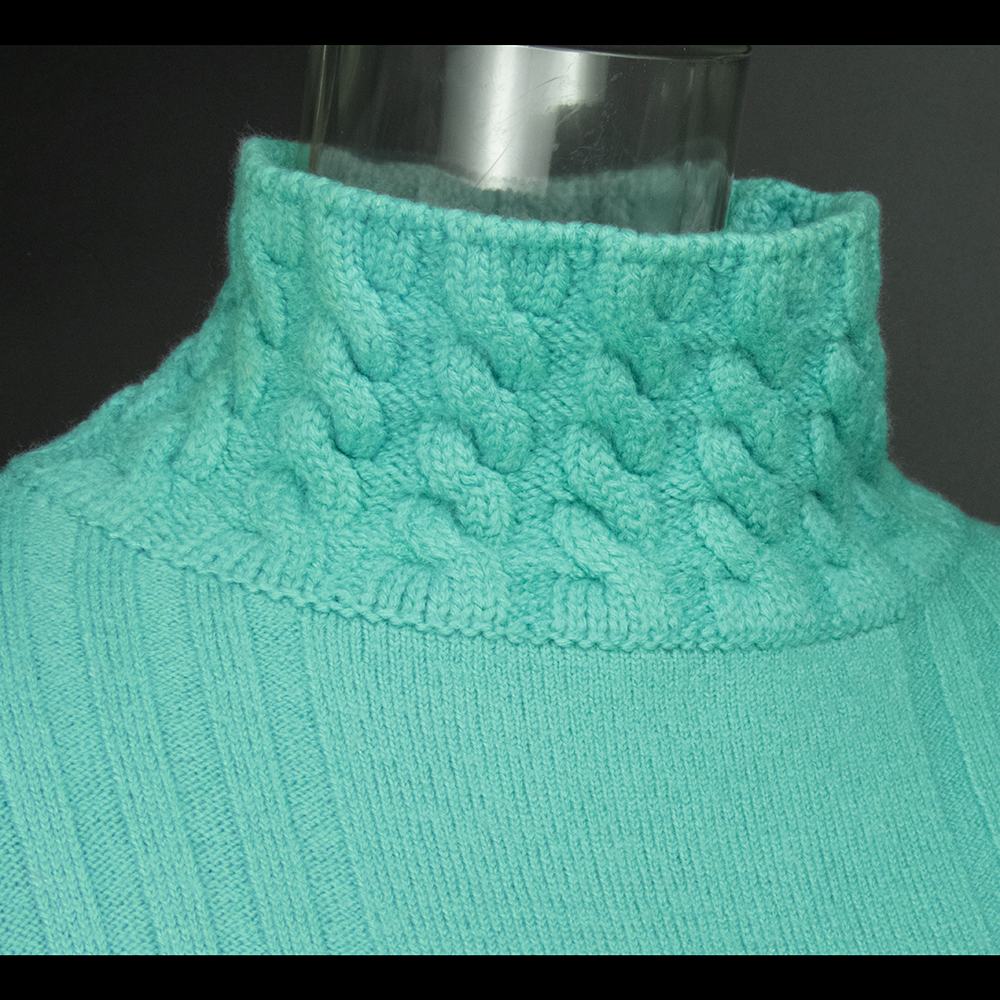 義大利品牌Maria Di Ripabianca美麗諾羊毛湖藍色麻花長袖高領毛衣 厚 義大利製-細節圖5