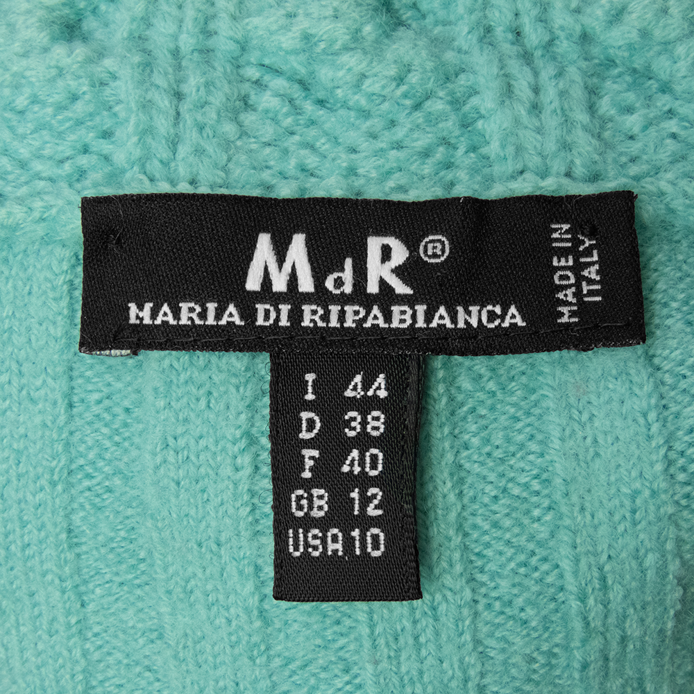 義大利品牌Maria Di Ripabianca美麗諾羊毛湖藍色麻花長袖高領毛衣 厚 義大利製-細節圖6