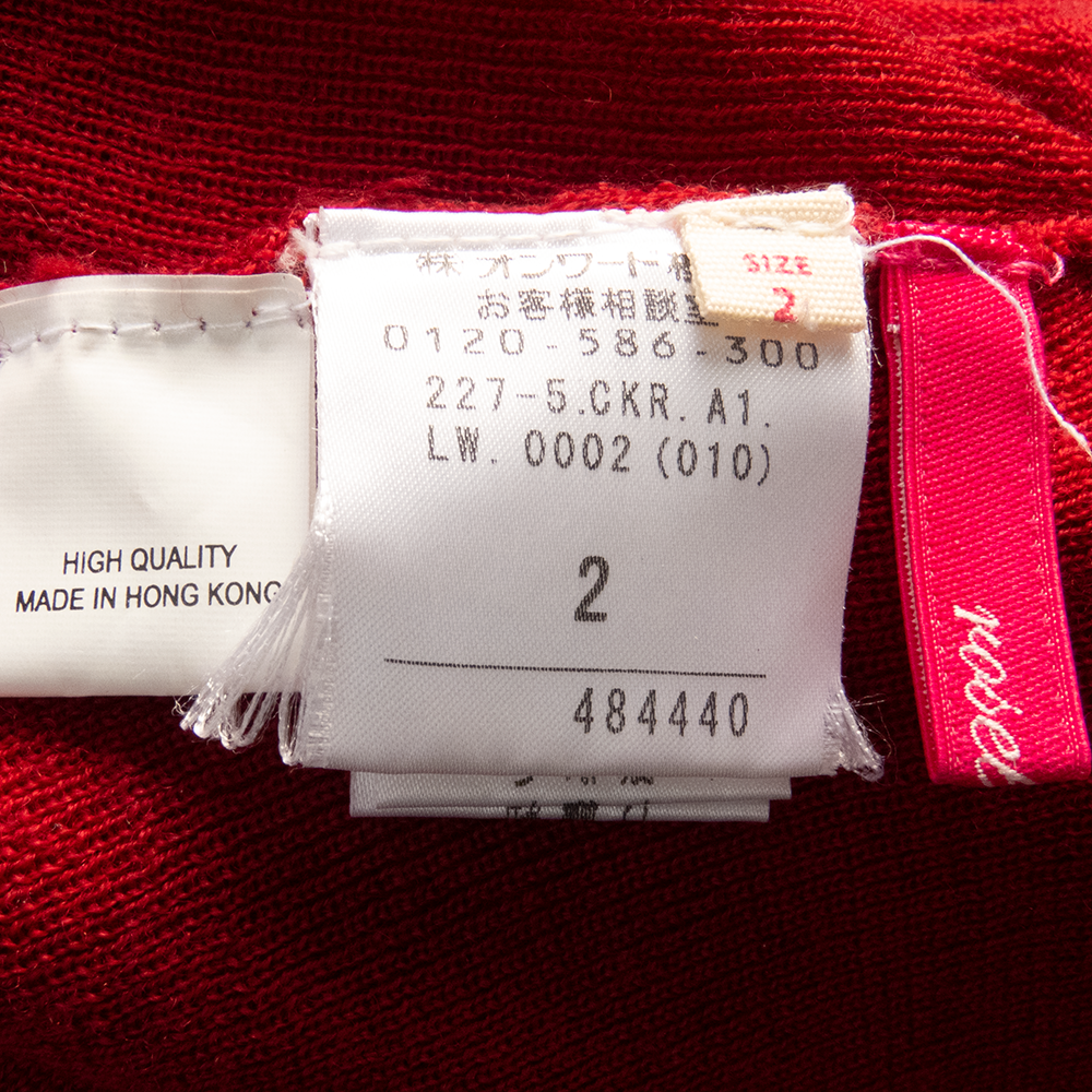 日本品牌rosebullet玫瑰紅色純羊毛繫帶蝴蝶結7分袖針織衫 可一字領 2號-細節圖5