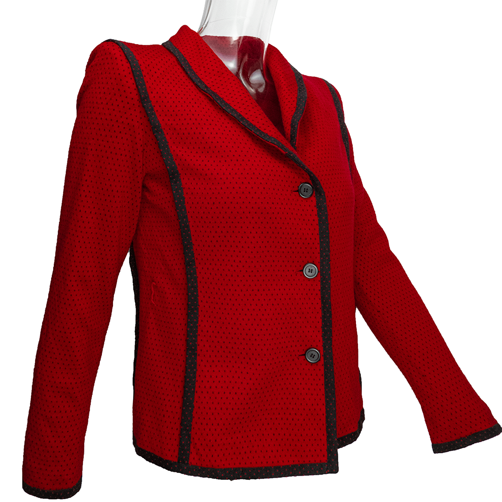 日本品牌PARIENNE紅色波點羊毛長袖西裝外套 有墊肩-細節圖2