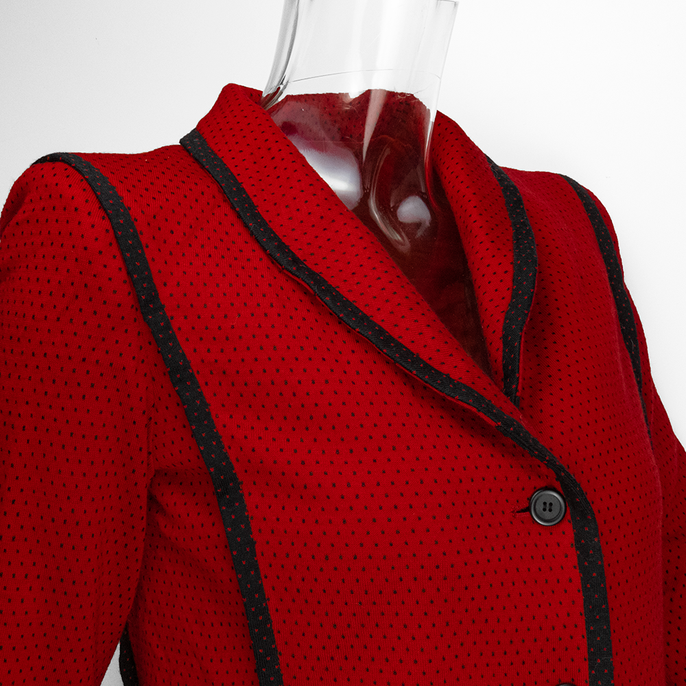 日本品牌PARIENNE紅色波點羊毛長袖西裝外套 有墊肩-細節圖3