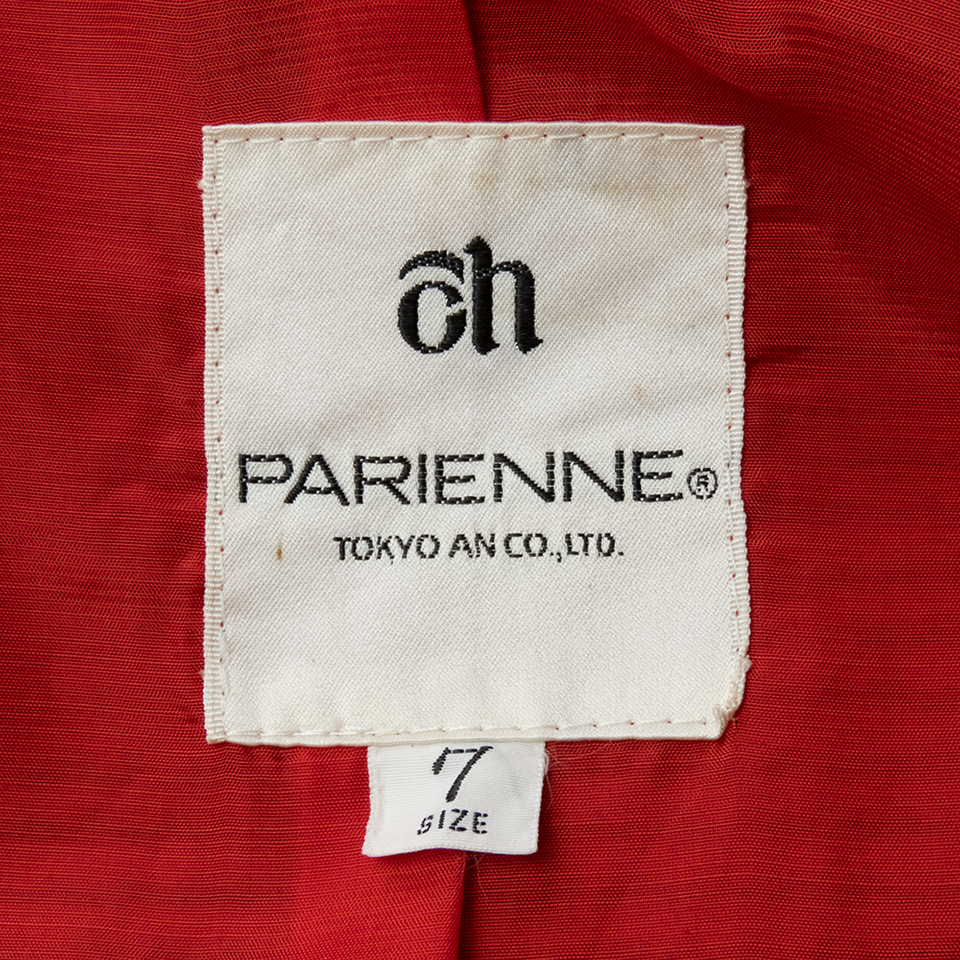 日本品牌PARIENNE紅色波點羊毛長袖西裝外套 有墊肩-細節圖5