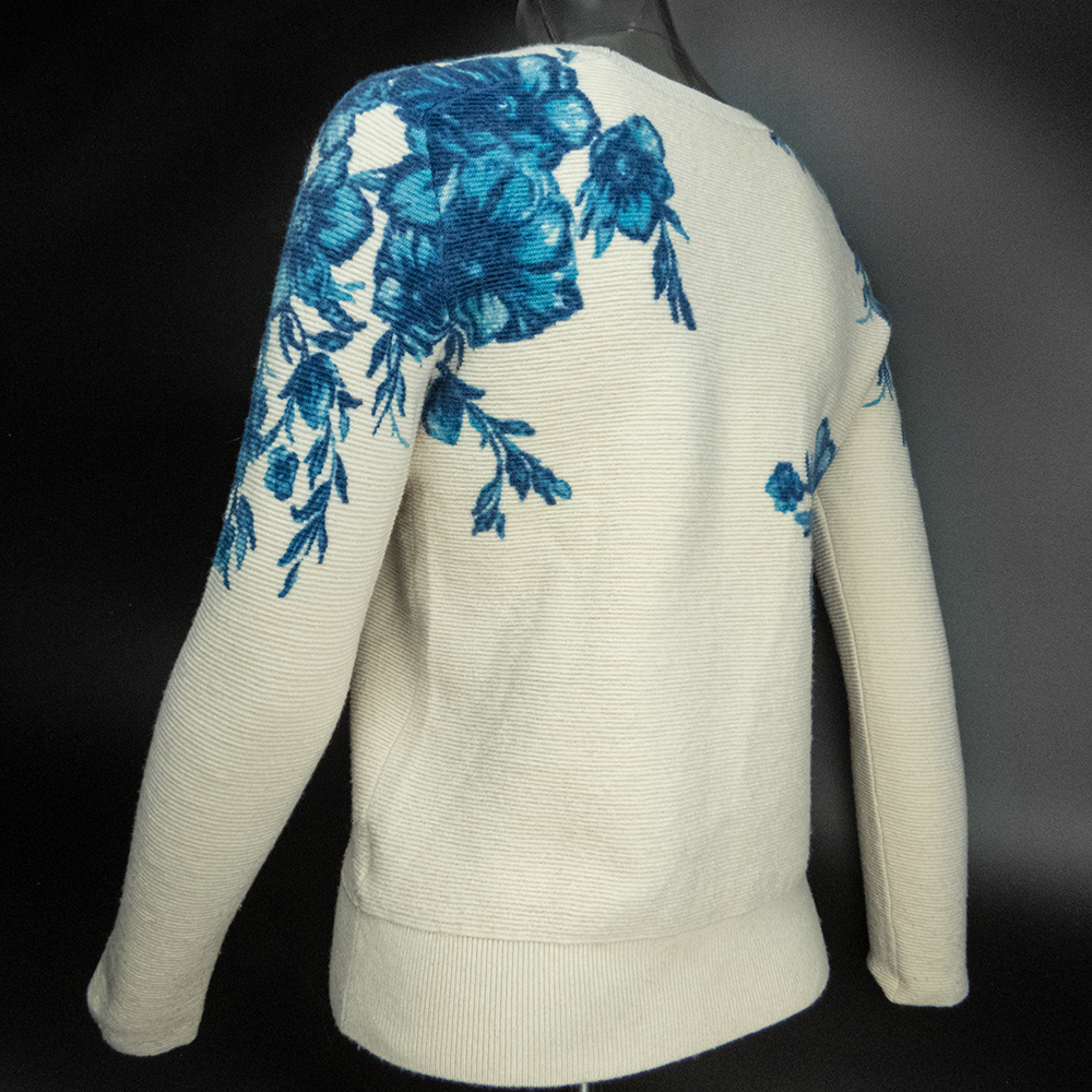 米色純美麗諾羊毛不對稱花卉長袖毛衣-細節圖6