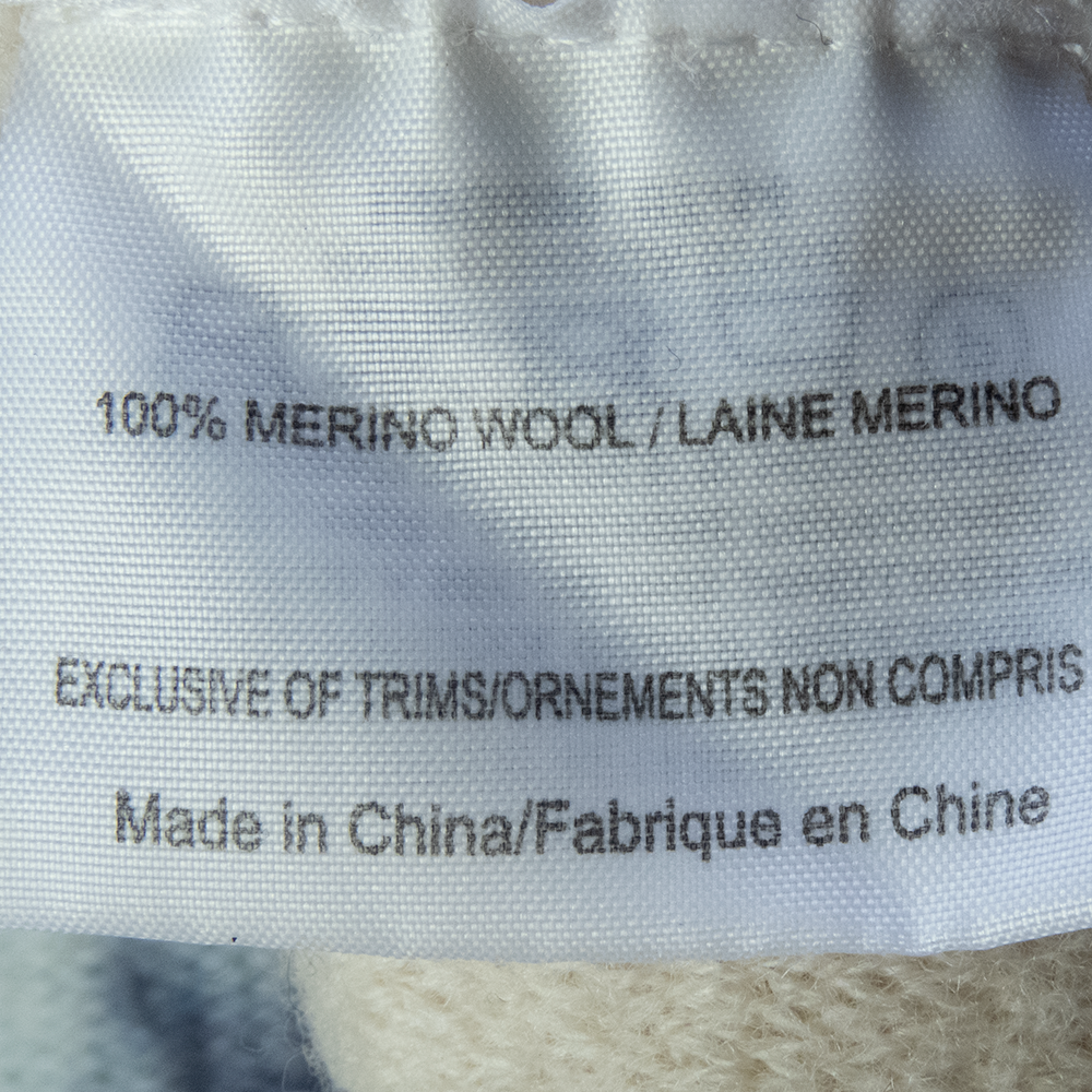 米色純美麗諾羊毛不對稱花卉長袖毛衣-細節圖7