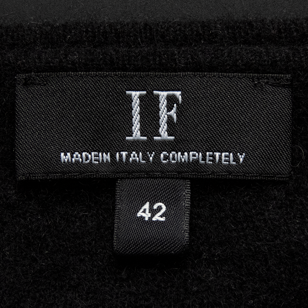 專櫃品牌IF黑色素面喀什米爾羊毛幾何波紋長袖毛衣 義大利製-細節圖6