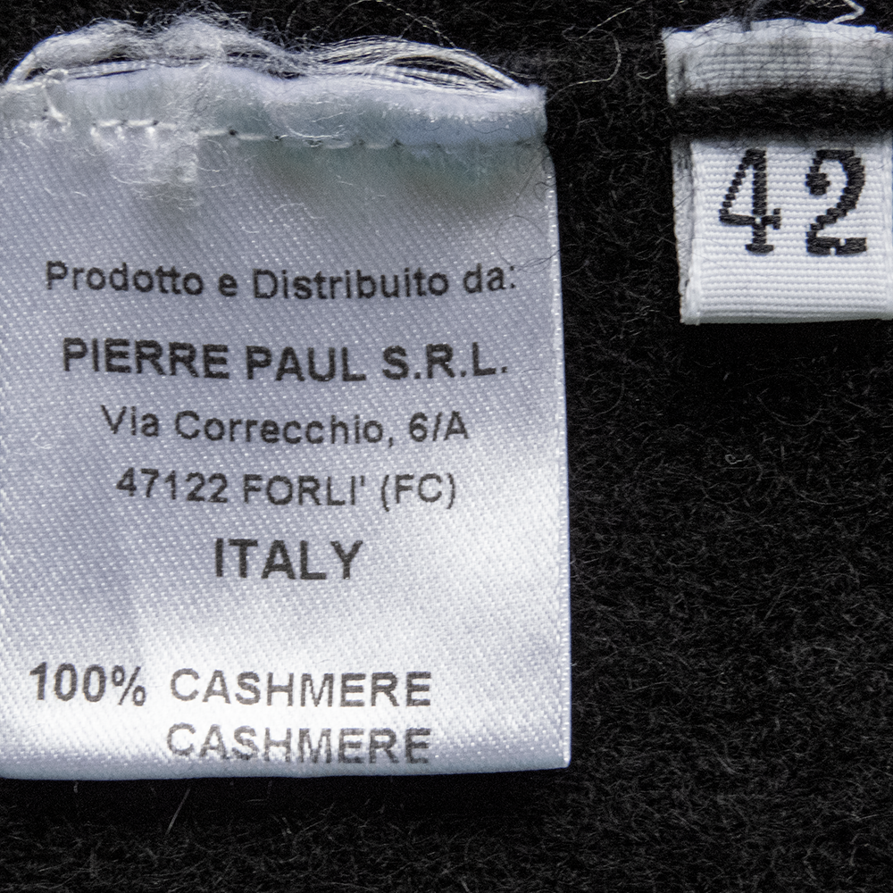 專櫃品牌IF黑色素面喀什米爾羊毛幾何波紋長袖毛衣 義大利製-細節圖7