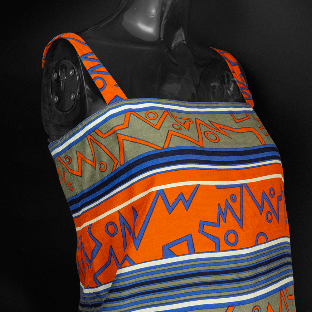 義大利橘色愛馬仕風格幾何印花蠶絲無袖上衣背心 高腰短褲 一套 套裝 義大利製-細節圖3