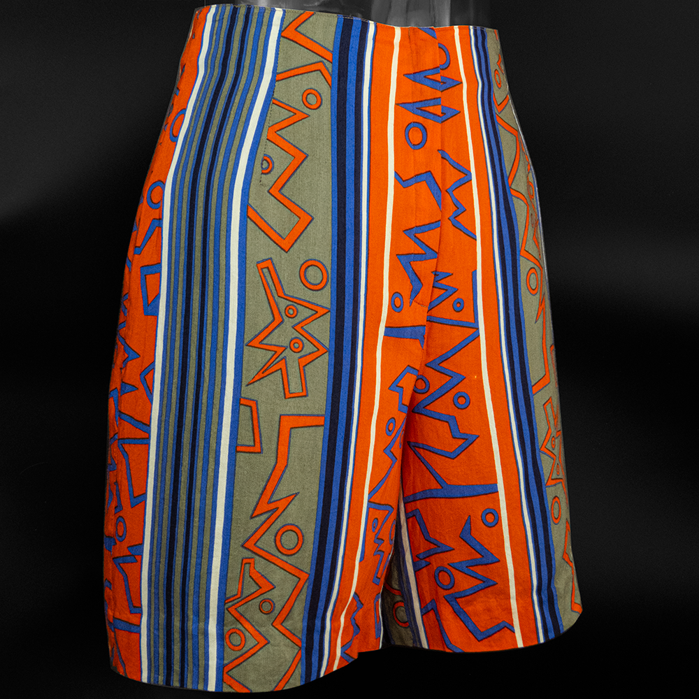 義大利橘色愛馬仕風格幾何印花蠶絲無袖上衣背心 高腰短褲 一套 套裝 義大利製-細節圖5