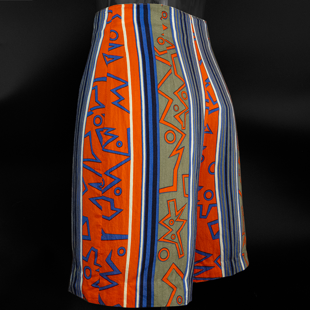 義大利橘色愛馬仕風格幾何印花蠶絲無袖上衣背心 高腰短褲 一套 套裝 義大利製-細節圖7