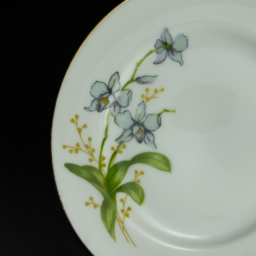 大同瓷器 青藍色 蝴蝶蘭 描金邊 瓷盤 平盤 小碟-細節圖2